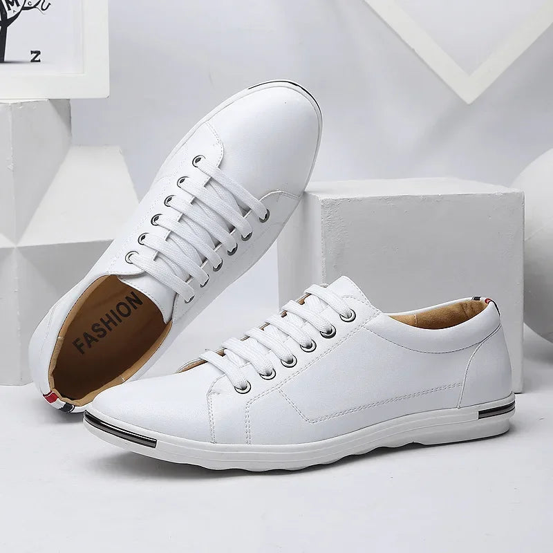 Men's Casual Leather Sneakers - Breathable Walking Shoes