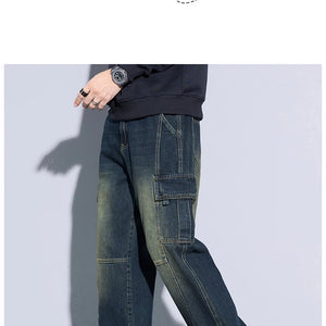 Men's Cotton Cargo Jeans - Vintage Loose Fit Denim - SlayGood
