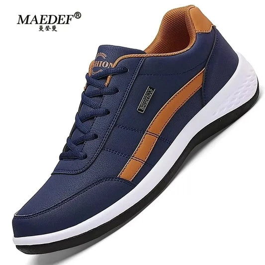 Men's Waterproof Leather Sneakers - Casual Lace-Up Shoes