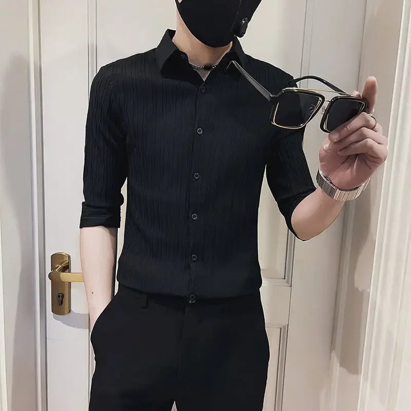 Men's Casual Half Sleeve Shirt - Striped Button-Down - SlayGood