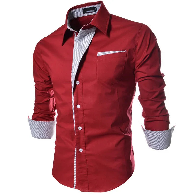 Men's Slim Fit Business Shirt - Solid Long Sleeve Formal - SlayGood