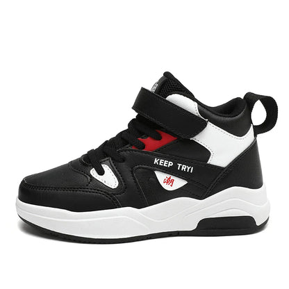Boys High-Top Leather Sneakers - Kids Sports Shoes