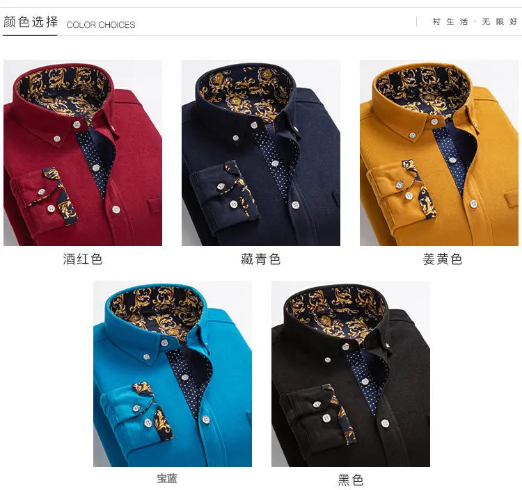 Men's Thick Casual Print Shirt - Long Sleeve Streetwear - SlayGood