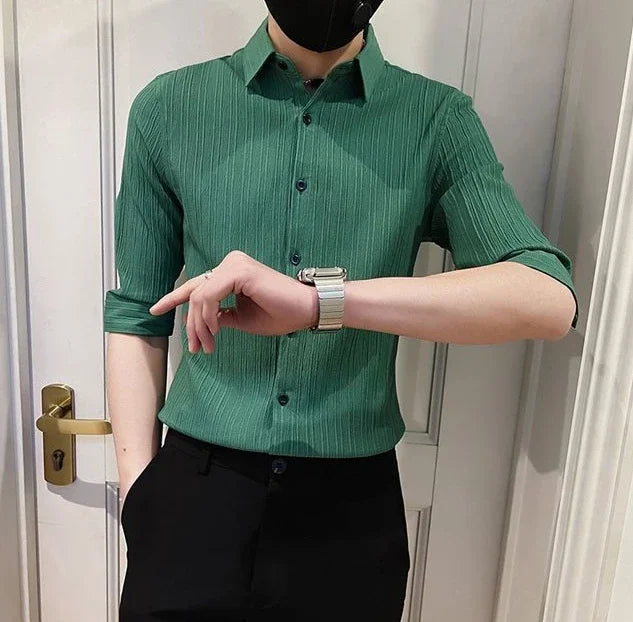 Men's Casual Half Sleeve Shirt - Striped Button-Down - SlayGood