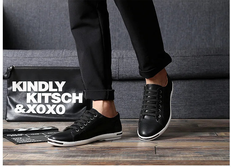Men's Casual Leather Sneakers - Breathable Walking Shoes
