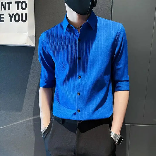 Men's Casual Half Sleeve Shirt - Striped Button-Down - SlayGood