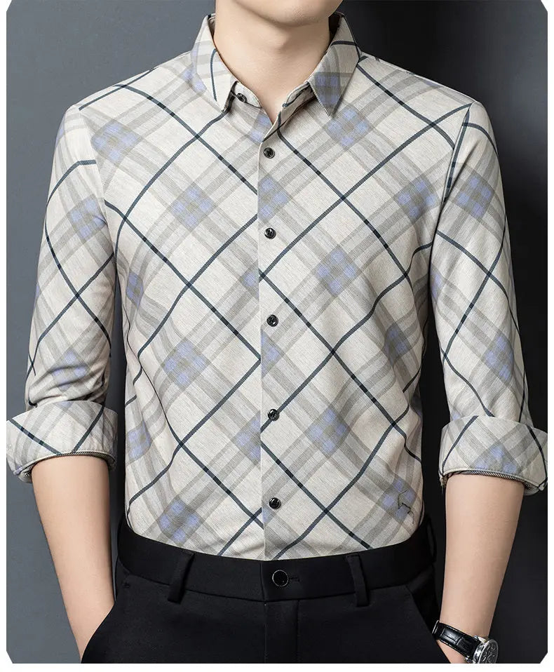 Men's Wrinkle-Free Business Shirt - Plaid Long Sleeve - SlayGood