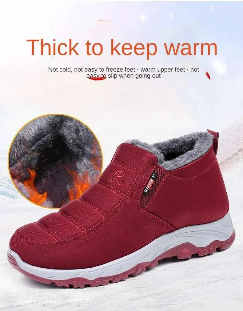 Women's Winter Ankle Boots - Warm Plush Lined Slip-On Shoes