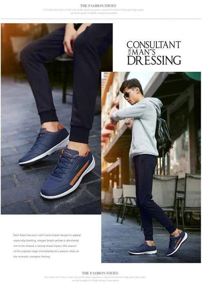 Men's Waterproof Leather Sneakers - Casual Lace-Up Shoes