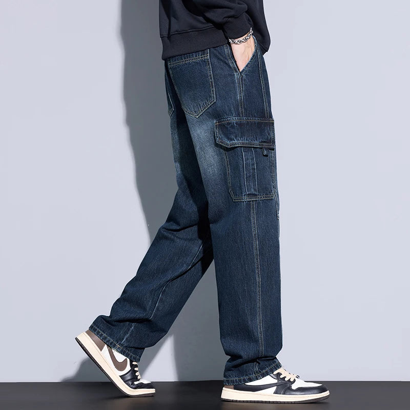 Men's Cotton Cargo Jeans - Vintage Loose Fit Denim - SlayGood