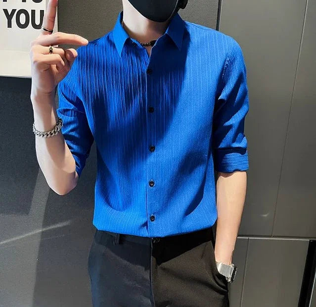 Men's Casual Half Sleeve Shirt - Striped Button-Down - SlayGood