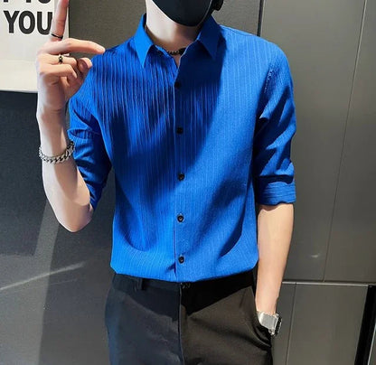 Men's Casual Half Sleeve Shirt - Striped Button-Down - SlayGood