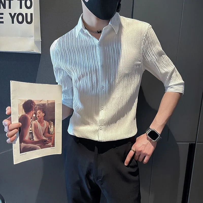 Men's Casual Half Sleeve Shirt - Striped Button-Down - SlayGood