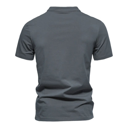 Men's Cotton Henley T-Shirt - Stand Collar Casual Tee - SlayGood