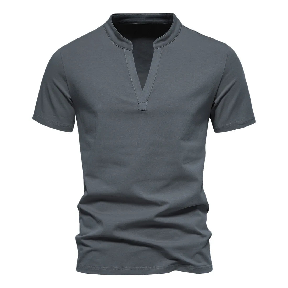 Men's Cotton Henley T-Shirt - Stand Collar Casual Tee - SlayGood