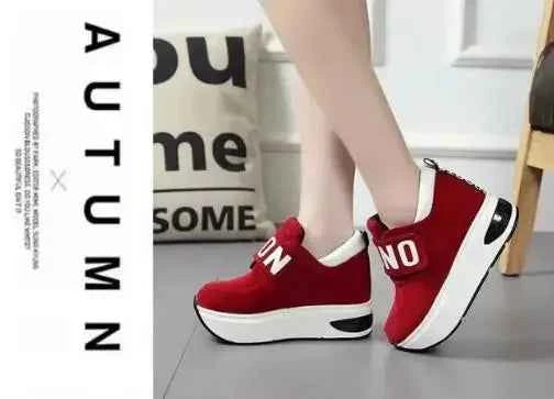 Women's Platform Wedge Sneakers - High Heel Casual Shoes
