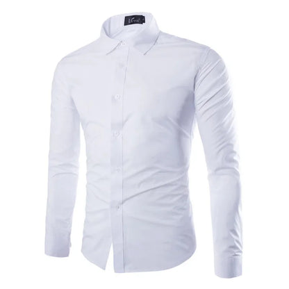 Men's Slim Fit Business Shirt - Solid Long Sleeve Formal - SlayGood
