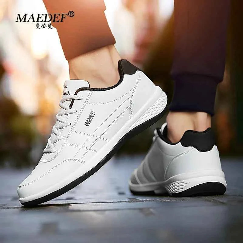 Men's Waterproof Leather Sneakers - Casual Lace-Up Shoes