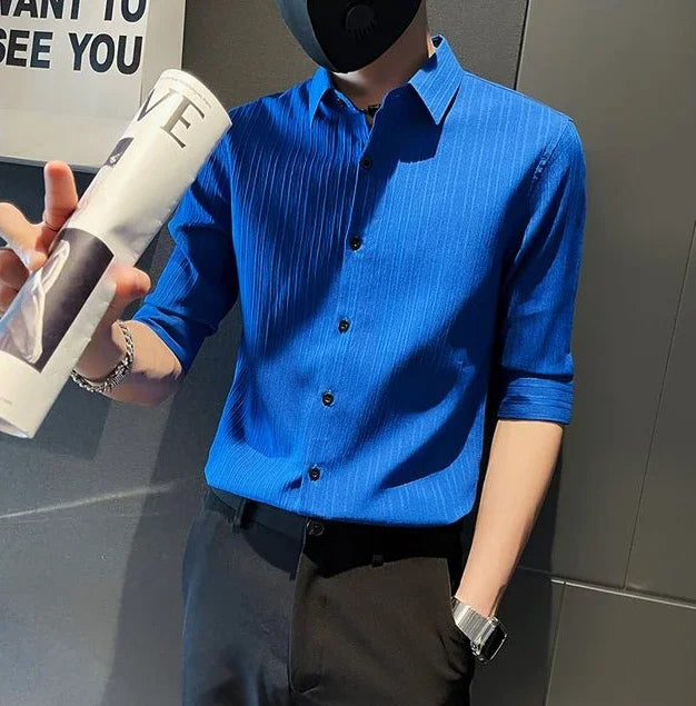 Men's Casual Half Sleeve Shirt - Striped Button-Down - SlayGood