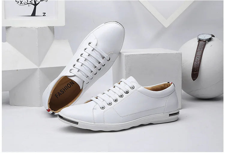Men's Casual Leather Sneakers - Breathable Walking Shoes