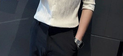 Men's Casual Half Sleeve Shirt - Striped Button-Down - SlayGood