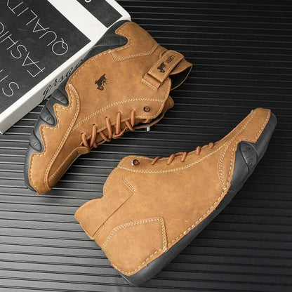 Men's High-Top Leather Sneakers - Slip-On Casual Shoes