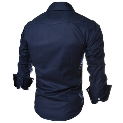 Men's Slim Fit Business Shirt - Solid Long Sleeve Formal - SlayGood