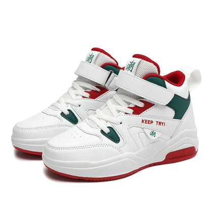 Boys High-Top Leather Sneakers - Kids Sports Shoes