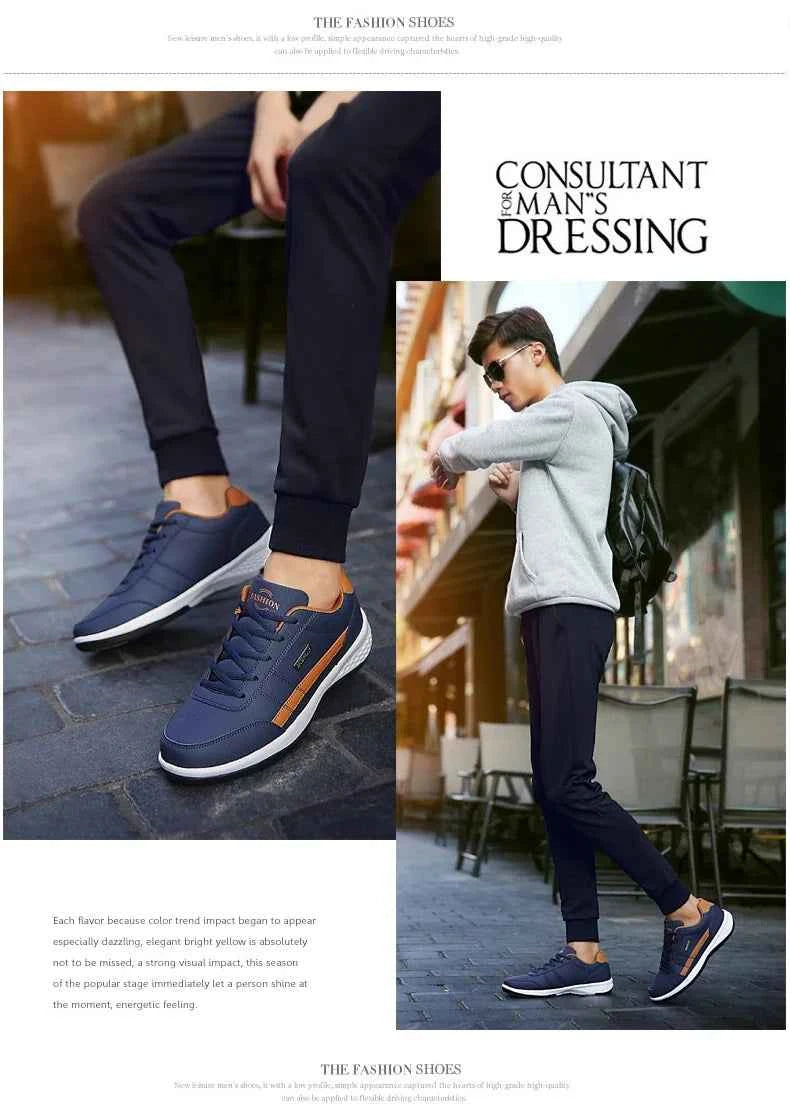 Men's Waterproof Leather Sneakers - Casual Lace-Up Shoes