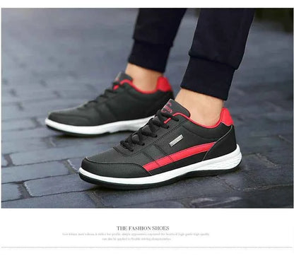 Men's Waterproof Leather Sneakers - Casual Lace-Up Shoes