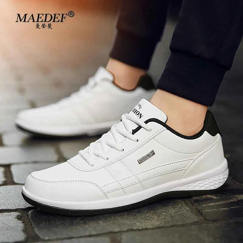 Men's Waterproof Leather Sneakers - Casual Lace-Up Shoes