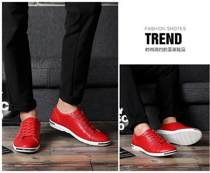 Men's Casual Leather Sneakers - Breathable Walking Shoes