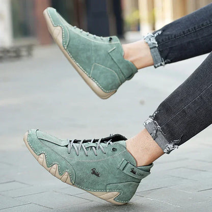 Men's High-Top Leather Sneakers - Slip-On Casual Shoes