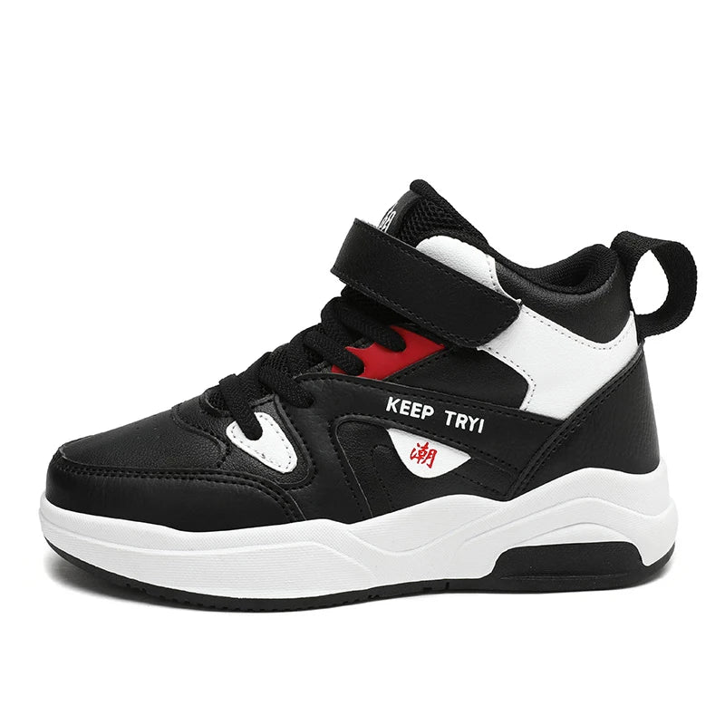 Boys High-Top Leather Sneakers - Kids Sports Shoes