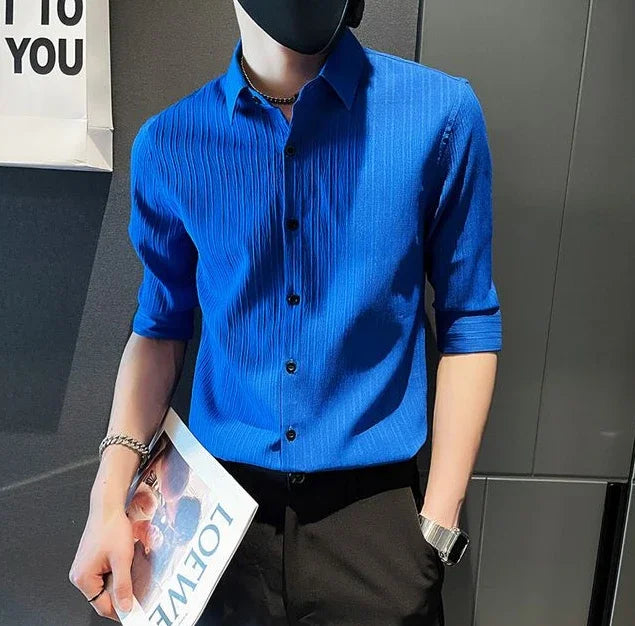 Men's Casual Half Sleeve Shirt - Striped Button-Down - SlayGood