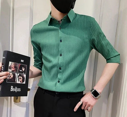 Men's Casual Half Sleeve Shirt - Striped Button-Down - SlayGood