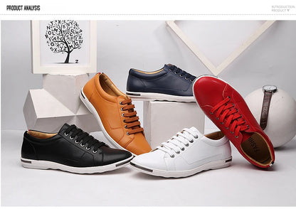 Men's Casual Leather Sneakers - Breathable Walking Shoes