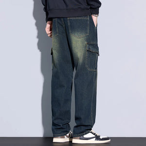 Men's Cotton Cargo Jeans - Vintage Loose Fit Denim - SlayGood