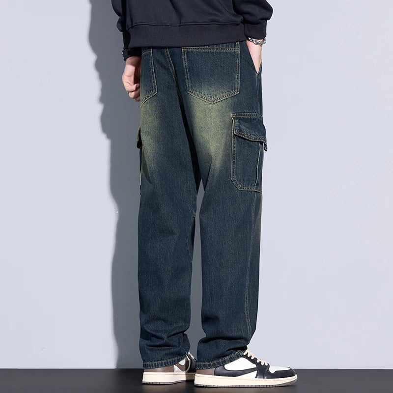 Men's Cotton Cargo Jeans - Vintage Loose Fit Denim - SlayGood