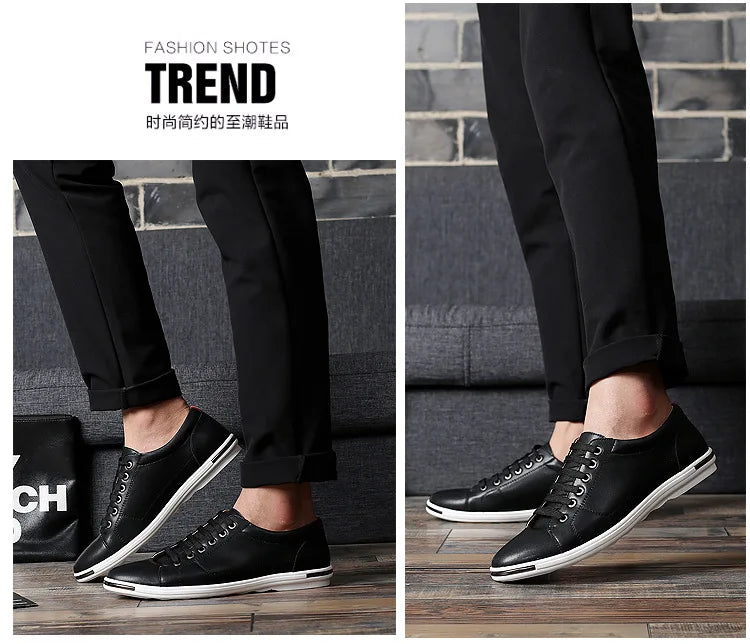 Men's Casual Leather Sneakers - Breathable Walking Shoes