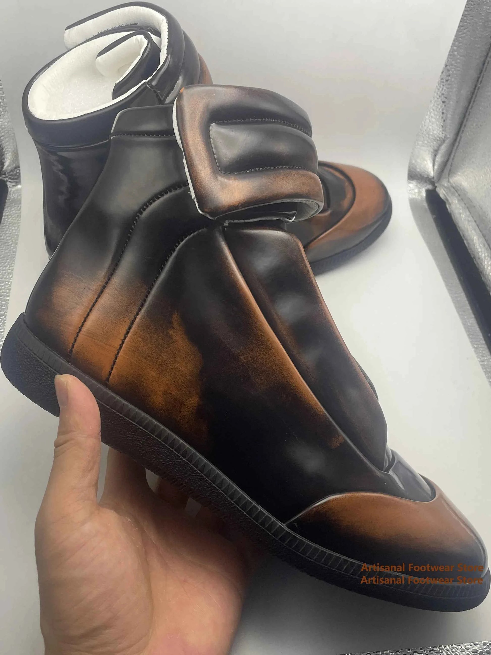 Men's Designer High-Top Leather Sneakers - Premium Ankle Boots