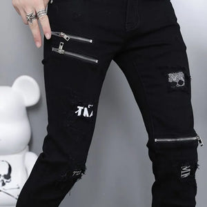 Men's Ripped Straight Leg Jeans - Black Stretch Denim - SlayGood