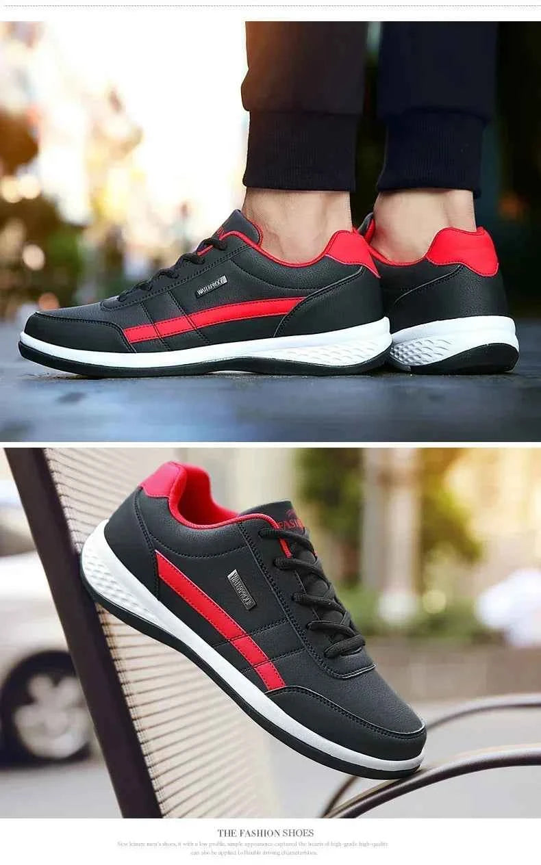 Men's Waterproof Leather Sneakers - Casual Lace-Up Shoes