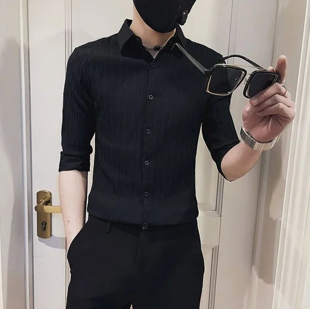 Men's Casual Half Sleeve Shirt - Striped Button-Down - SlayGood