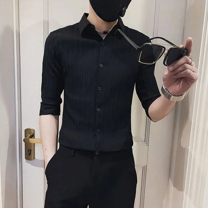 Men's Casual Half Sleeve Shirt - Striped Button-Down - SlayGood