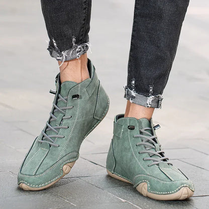 Men's High-Top Leather Sneakers - Slip-On Casual Shoes