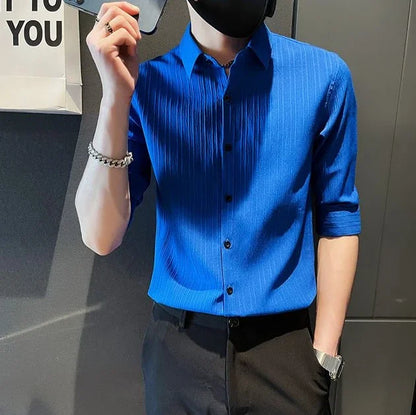 Men's Casual Half Sleeve Shirt - Striped Button-Down - SlayGood