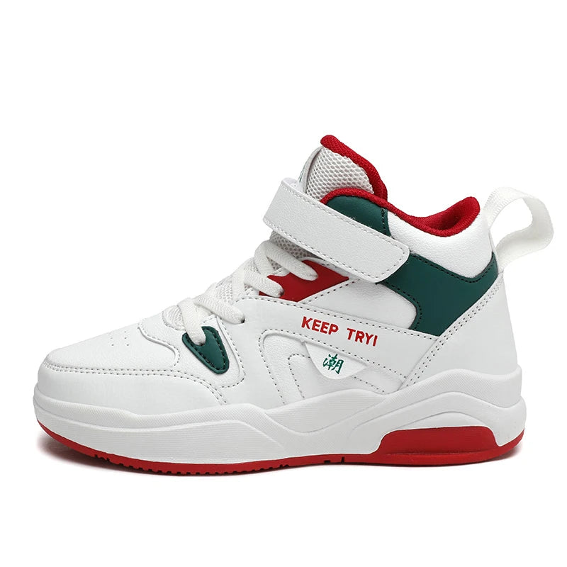 Boys High-Top Leather Sneakers - Kids Sports Shoes