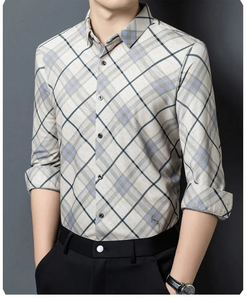 Men's Wrinkle-Free Business Shirt - Plaid Long Sleeve - SlayGood