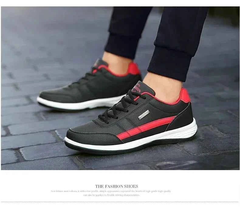 Men's Waterproof Leather Sneakers - Casual Lace-Up Shoes